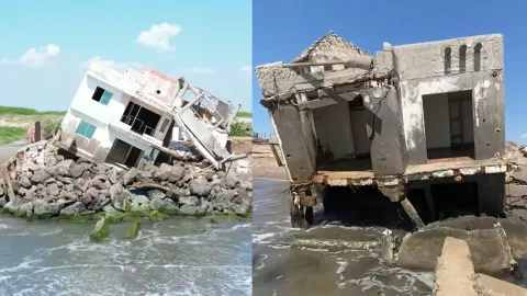 casas inundadas por nivel del mar en Sinaloa