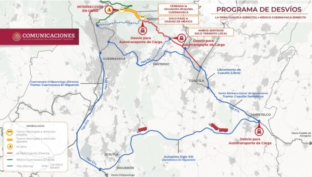 Rutas alternativas para ir de Cuautla a Cuernavaca con el cierre de un mes
