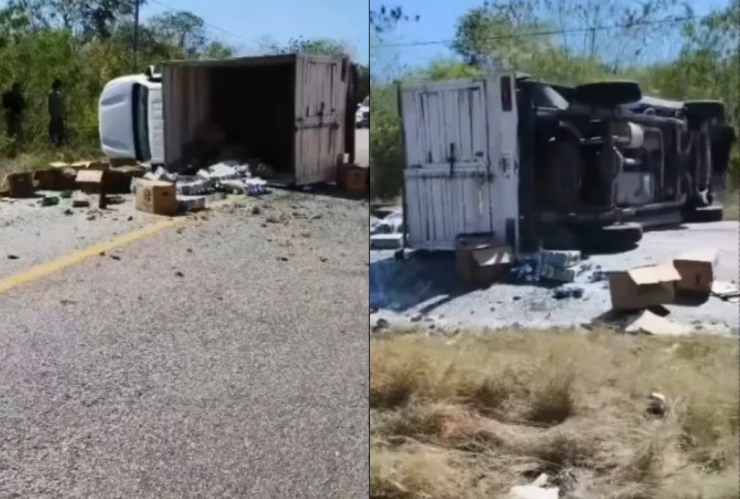 Camión VUELCA en Ucú y deja cervezas REGADA sobre la carretera; así terminó todo