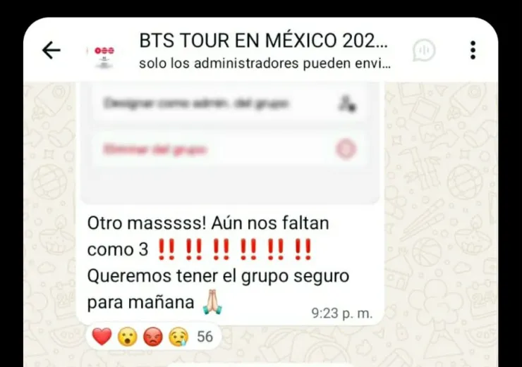 Grupo de WhatsApp donde estafaban a las fans de BTS