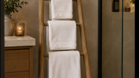 Toallas sobre escalera decorativa