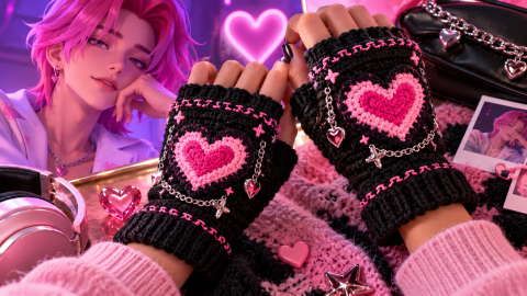 Mitones “Romance” con corazón de Neón