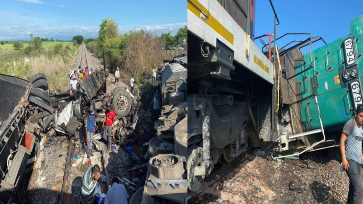Tren arrolla tráiler en Veracruz
