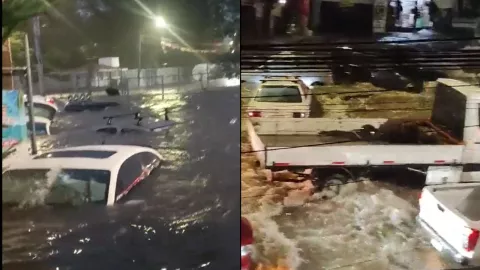 Carros son arrastrados por la corriente tras la fuerte lluvia en Guadalajara