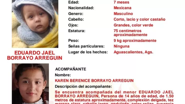 Alerta AMBER Aguascalientes Desaparecen Eduardo Jael y Karen Berenice Borrayo Arregui de 7 meses y 14 años; esto es lo que se sabe
