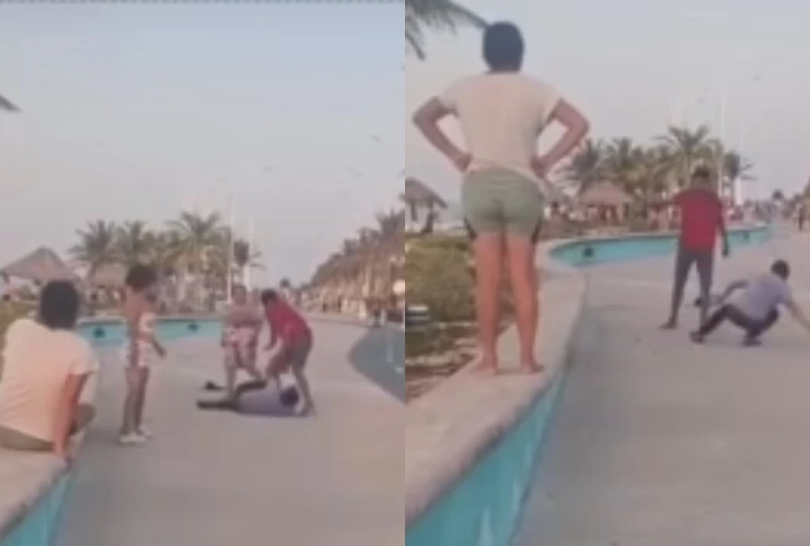 Dos hombres protagonizan fuerte pelea POR UNA MUJER en el malecón de Ciudad del Carmen