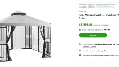 El toldo que recibió un descuento en la tienda en línea de Bodega Aurrera