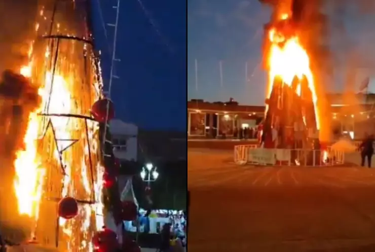 VIDEO | Civiles prenden en llamas árbol navideño en plaza pública de Zitácuaro y así fue captado