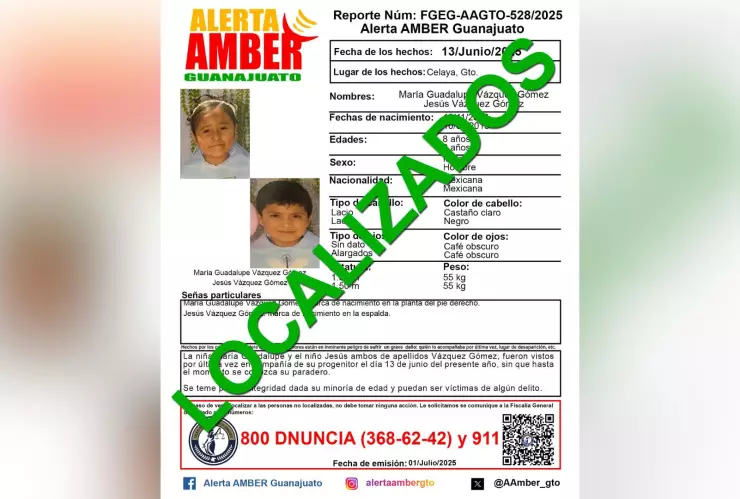 Niños desaparecidos Celaya localizados