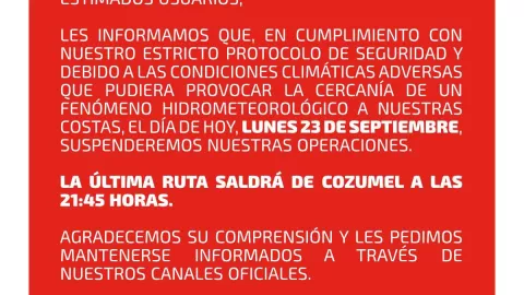 Operaciones de Transcaribe ante la llegada del ciclón tropical 9 a Quintana Roo