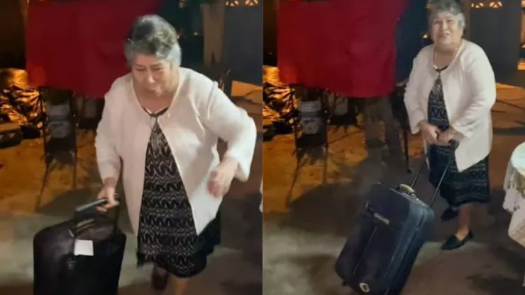 Abuelita hace ritual con maleta y regresa corriendo por balacera