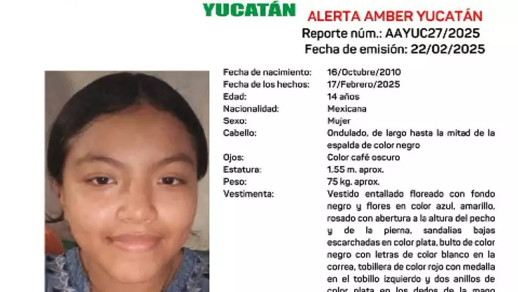 Alerta Amber en Yucatán_ Buscan a menor de 14 años de edad