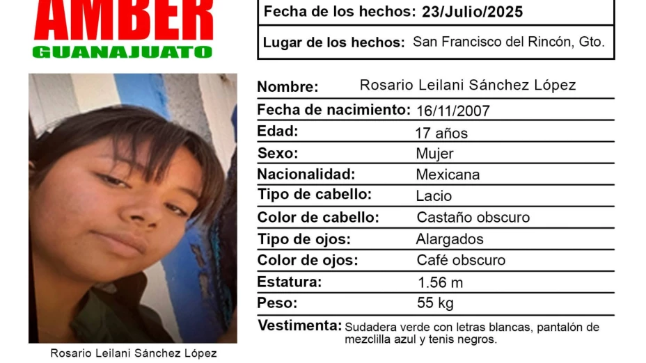 Alerta Amber Rosario Leilani Sánchez López