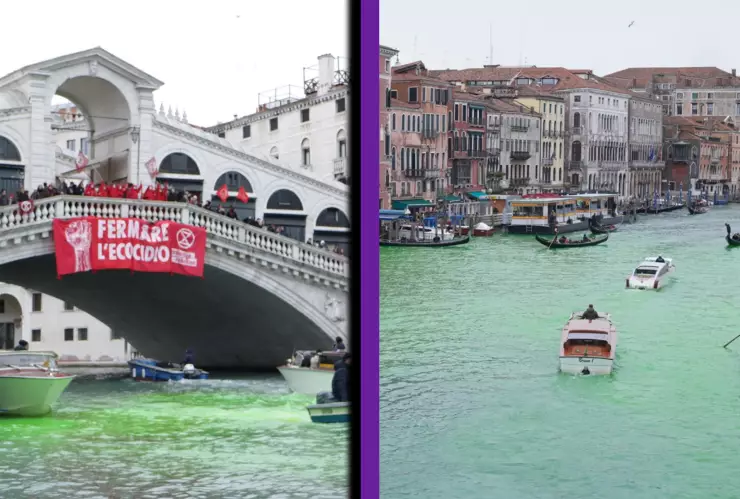¡Tiñen el Gran Canal! Activistas y Greta Thunberg ‘colorean’ Venecia de verde en protesta por el ‘ecocidio’ climático.webp