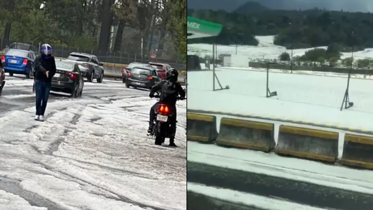 Granizada en Tres Marías afecta la autopista México-Cuernavaca y deja el asfalto nevado