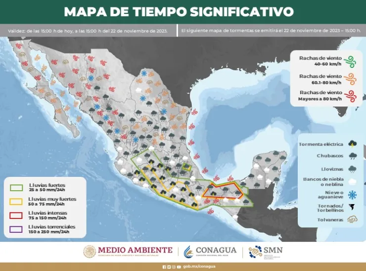 Clima en México 22 de noviembre de 2023