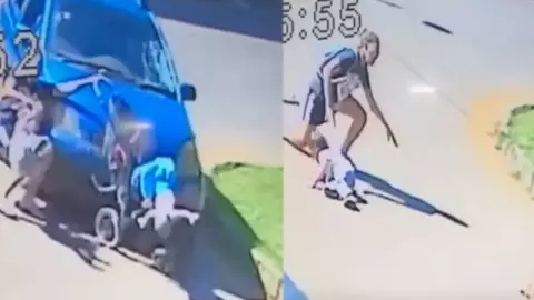 VIDEO: Hombre atropelló a mujer embarazada y a sus hijas; las arrastró