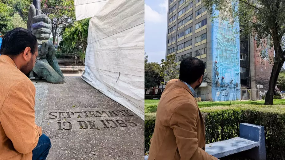 Memorial del edificio Nuevo León más refuerzos visibles.