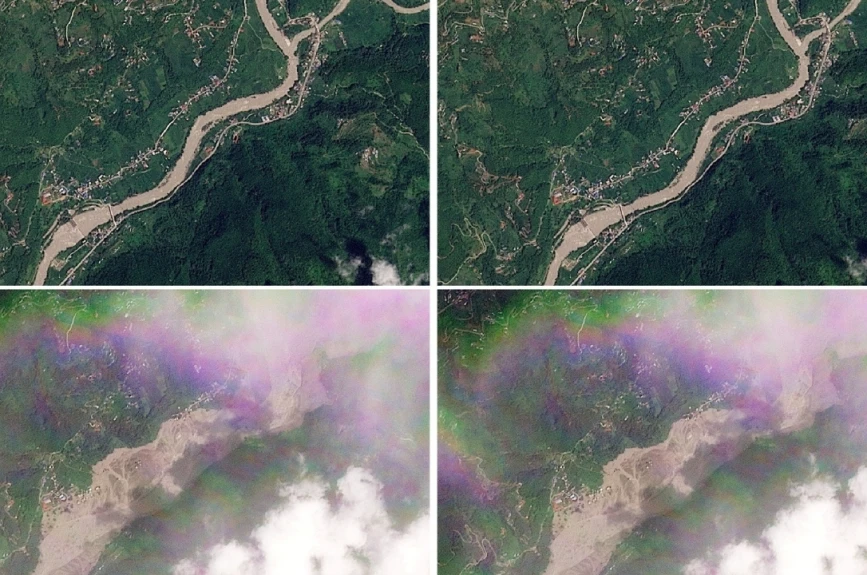 Imagen satelital de Nepal antes y después del deslave