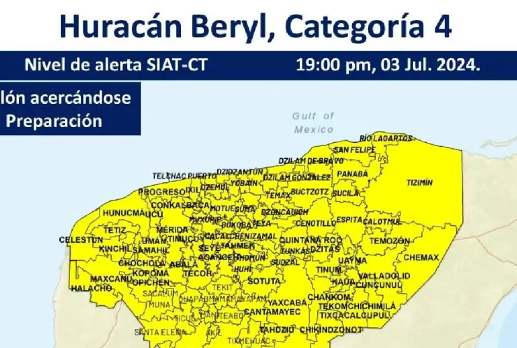ÚLTIMA HORA_ Activan Alerta Amarilla en todo el estado por llegada del huracán Beryl a Yucatán