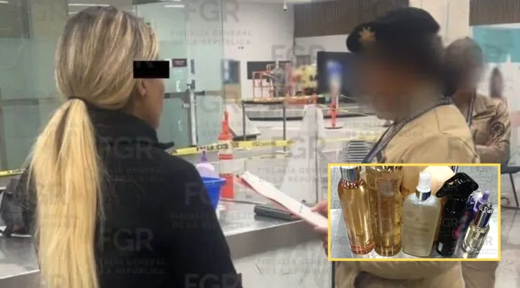 Detienen a mujer con cocaína líquida oculta en botellas de shampoo en el AICM