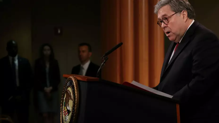 El Fiscal General de los Estados Unidos, William Barr, habla sobre la publicación del informe Mueller en el Departamento de Justicia de Washington. Imagen, Reuters.