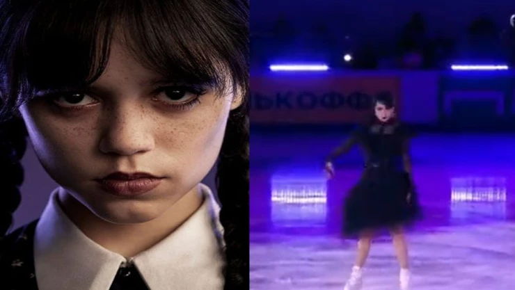 Patinadora de hielo ejecuta rutina inspirada en baile de Merlina