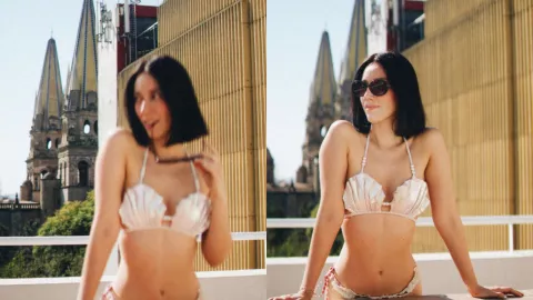 Violinista de Christian Nodal posa para sesión de fotos en bikini en Guadalajara