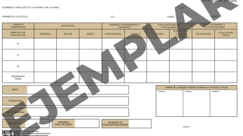 Ejemplo de nueva boleta de calificaciones de la SEP