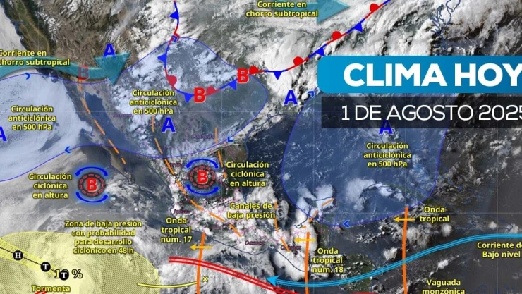 Consulta el pronóstico del clima para el 1 de agosto: lluvias intensas, calor extremo y alerta por tormenta tropical Gil en el Pacífico.