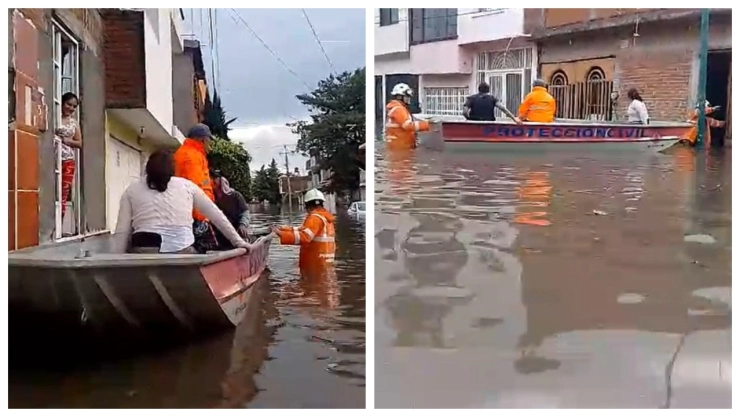 Rescatan en lanchas a familias atrapadas tras severas inundaciones en Morelia