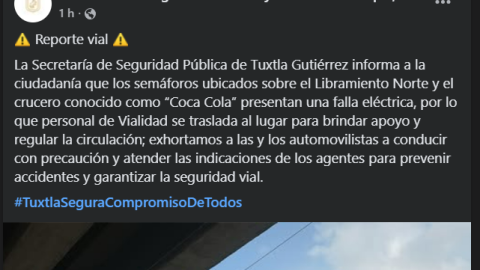 Tráfico Tuxtla Gutiérrez por falla de semáforos