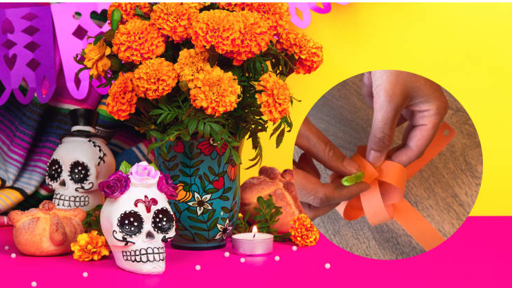 Idea DIY Paso a paso para crear guirnalda de calabazas sin pegamento, con papel y limpiapipas para decorar en Día de Muertos.png
