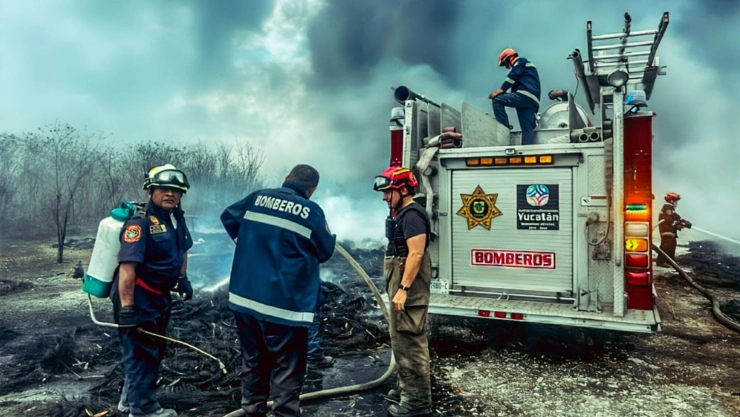 Terreno baldío ARDE EN LLAMAS en el fraccionamiento Pedregales del Oriente en Kanasín; ¿ya fue apagado?
