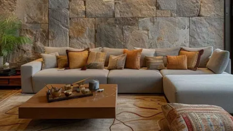 Pared con revestimiento de piedra natural