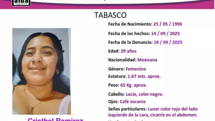 Cristhel Ramírez Domínguez desaparecida Tabasco