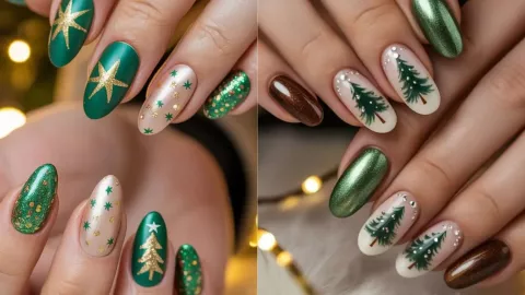 9 modelos de uñas verdes con dorado para Navidad: son elegantes y quedan en cortas o largas.