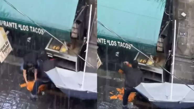 Cae trompo de carne al pastor