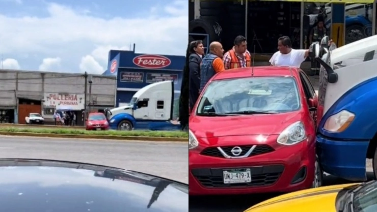 traíler impacta auto en Tlaxcala