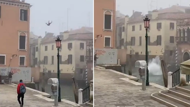Se lanza al lago de Venecia y las autoridades lo buscan para darle “certificado de estupidez”