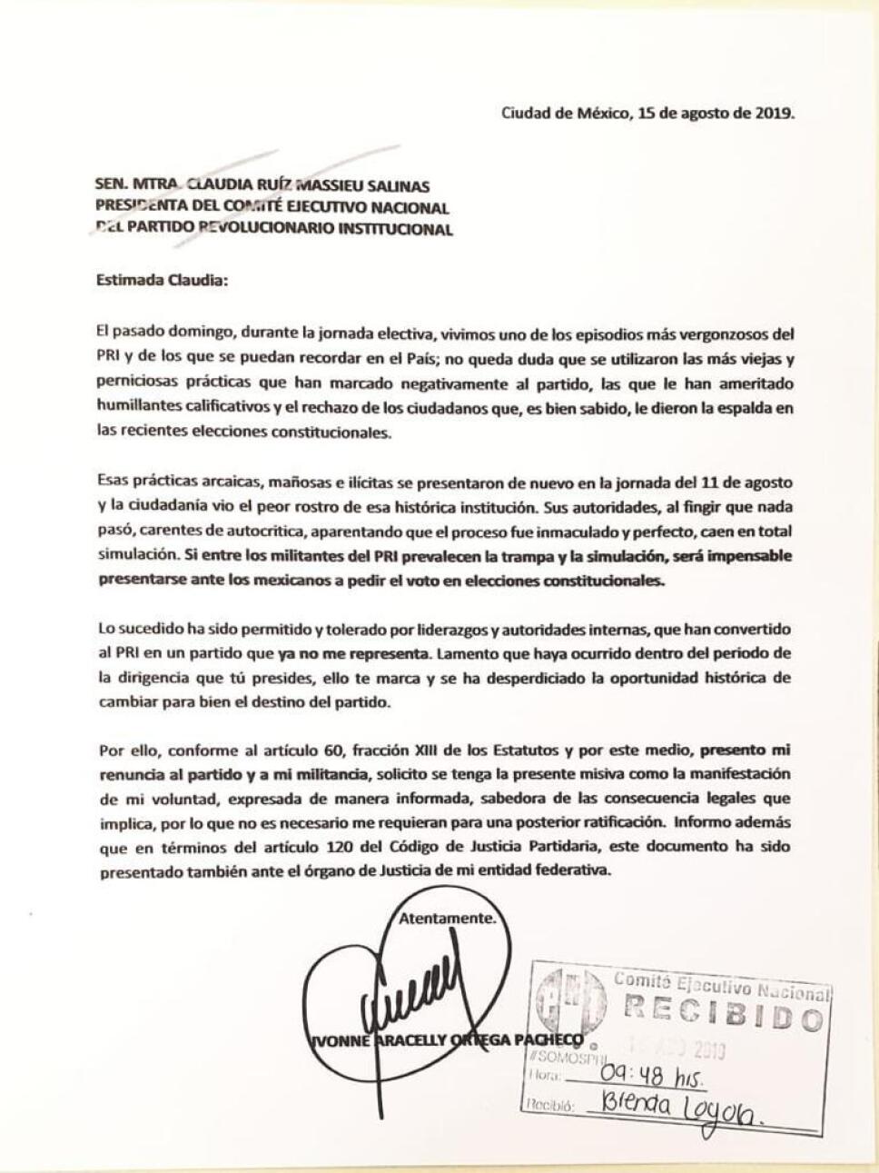 Carta de Renuncia Ortega