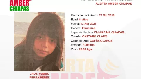 ALERTA AMBER CHIAPAS: Jade Yuniec Perea Pérez desapareció en Pijijiapan