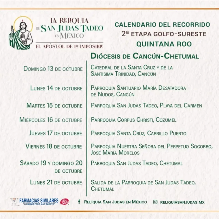 calendario san judas Tadeo quintana roo