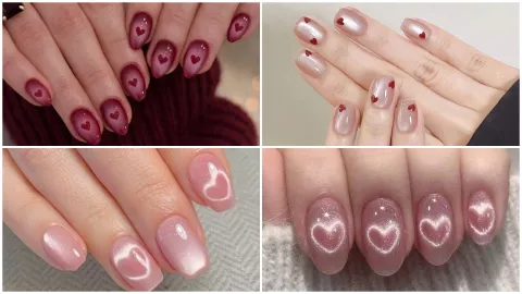 Corazones en ojo de gato - diseños de uñas aesthetic para San Valentín 2026