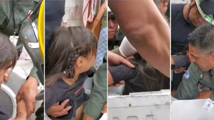 Niña sufre quemaduras por quedar atorada en la lavadora