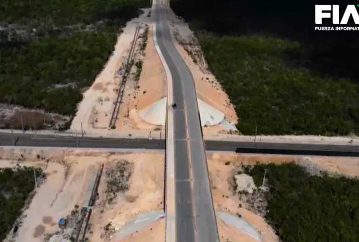 Camino de construcción que conduce al Tren Maya.
