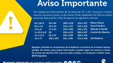Aviso sobre los cortes de agua en Quintana Roo