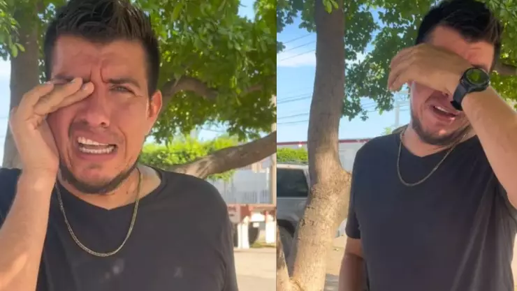 Papa llora en primer dia de escuela.