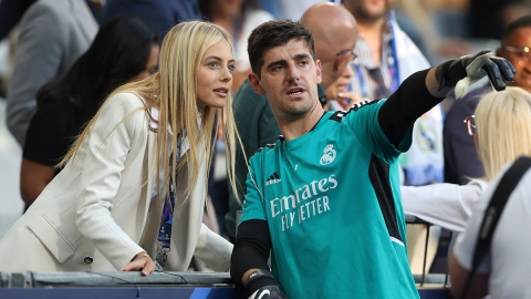 Thibaut Courtois en el entrenamiento del Real Madrid previo a la final de Champions