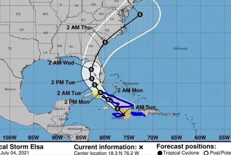 El NHC informó que la tarde de este lunes, la tormenta tropical Elsa tocó tierra en Cuba, y se enfila a los Cayos de Florida en EUA.